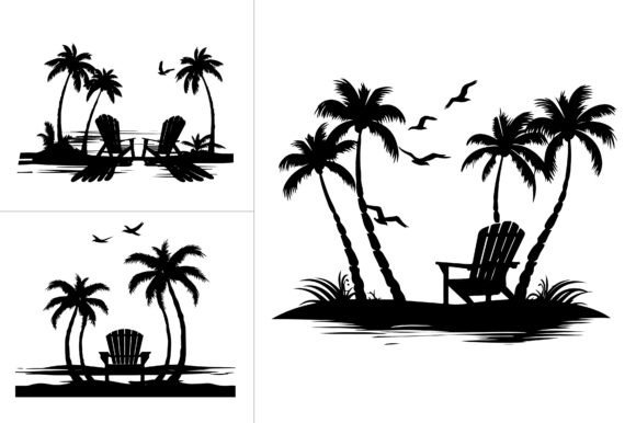 Beach Sunset Silhouette Vector Graphics