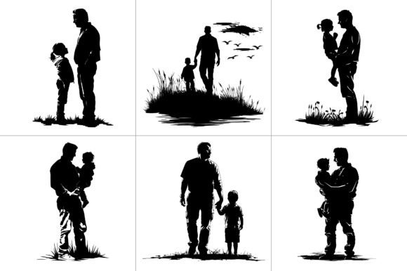 Dad Daughter Son Silhouette Vector Graphics