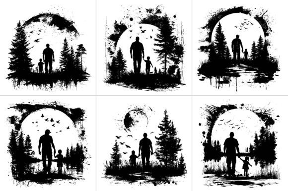 Dad Son Daughter Silhouette Clipart Graphics & Crafts