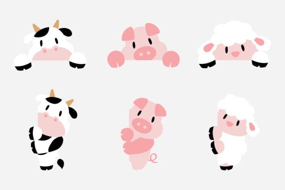 Farm Animal Cartoon - Peeking: Graphics for Crafts & Content