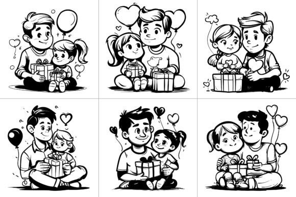 Father and Daughter Line Art Vector Graphics