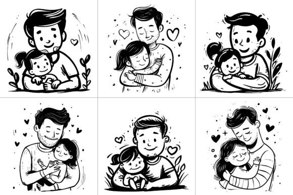 Father Daughter Line Art Vector Graphics and Crafts