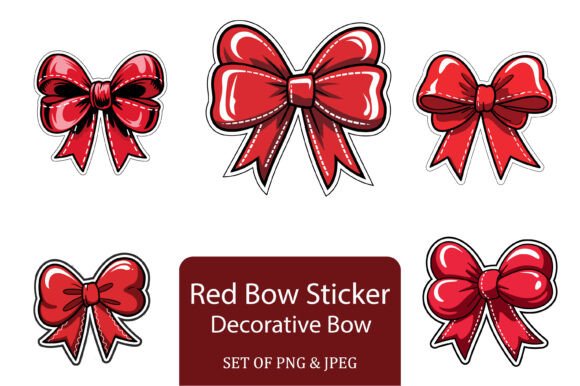 Glossy Red Decorative Bow Stickers: Graphics & Crafts