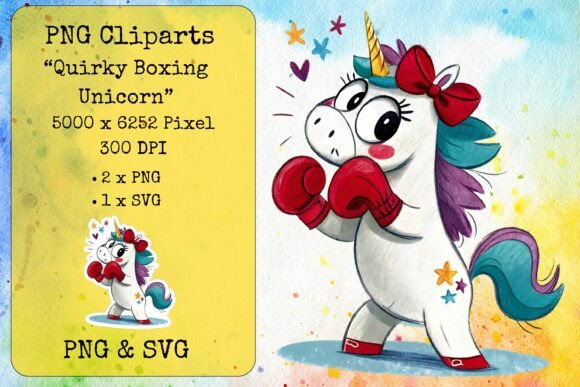 Quirky Boxing Unicorn Graphics for Crafts