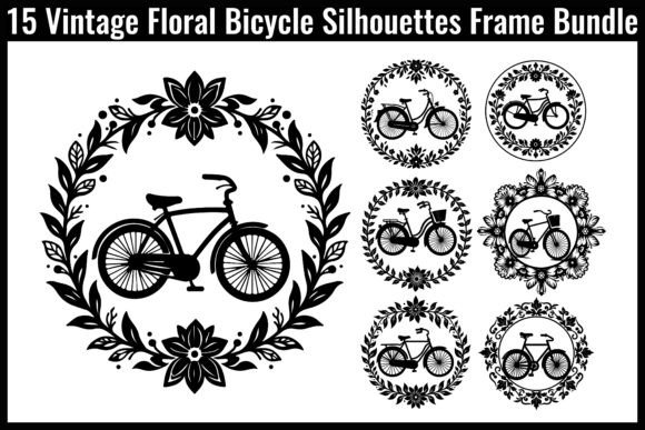 Vintage Floral Bicycle Silhouettes Frame2 Graphics