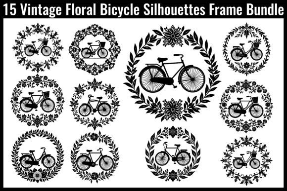 Vintage Floral Bicycle Silhouettes Frame6 Graphics & Crafts