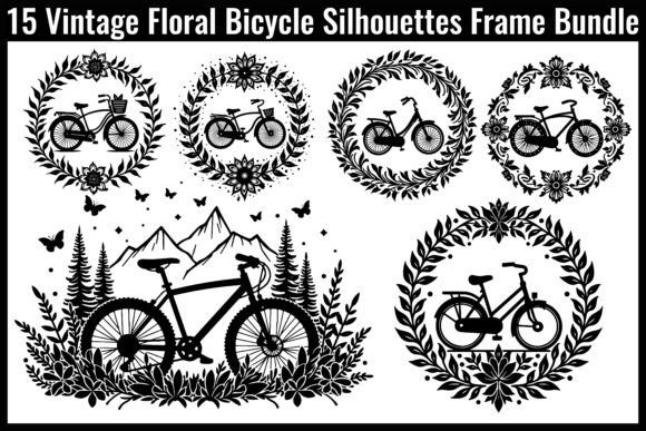 Vintage Floral Bicycle Silhouettes Frame8 Graphics